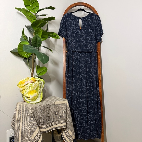 J. Jill 2X Navy Blue Polka Dot Wide Leg Belted Jumpsuit - Picture 5 of 12